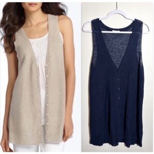 Eileen Fisher Fine Gauge Linen Long Vest Blue M